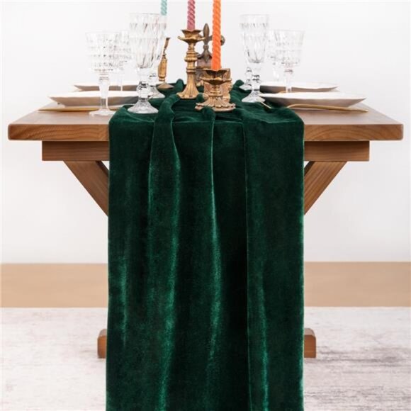 2pcs Green Velvet Table Runner Christmas Cloth Decor 20 x 120 Inches - Picture 2 of 6